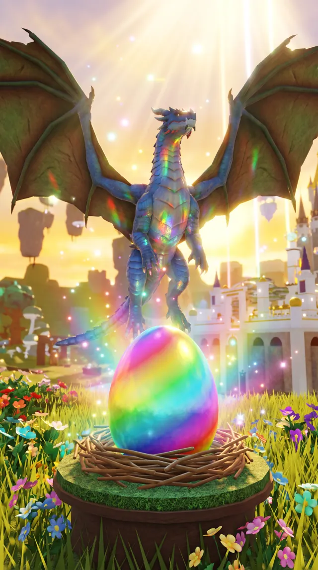 Majestic dragon above a rainbow egg
